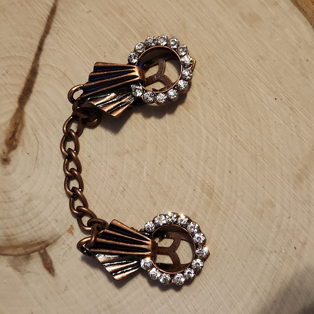 Vintage Gold Tone Rhinestone Chained Scarf Clip
